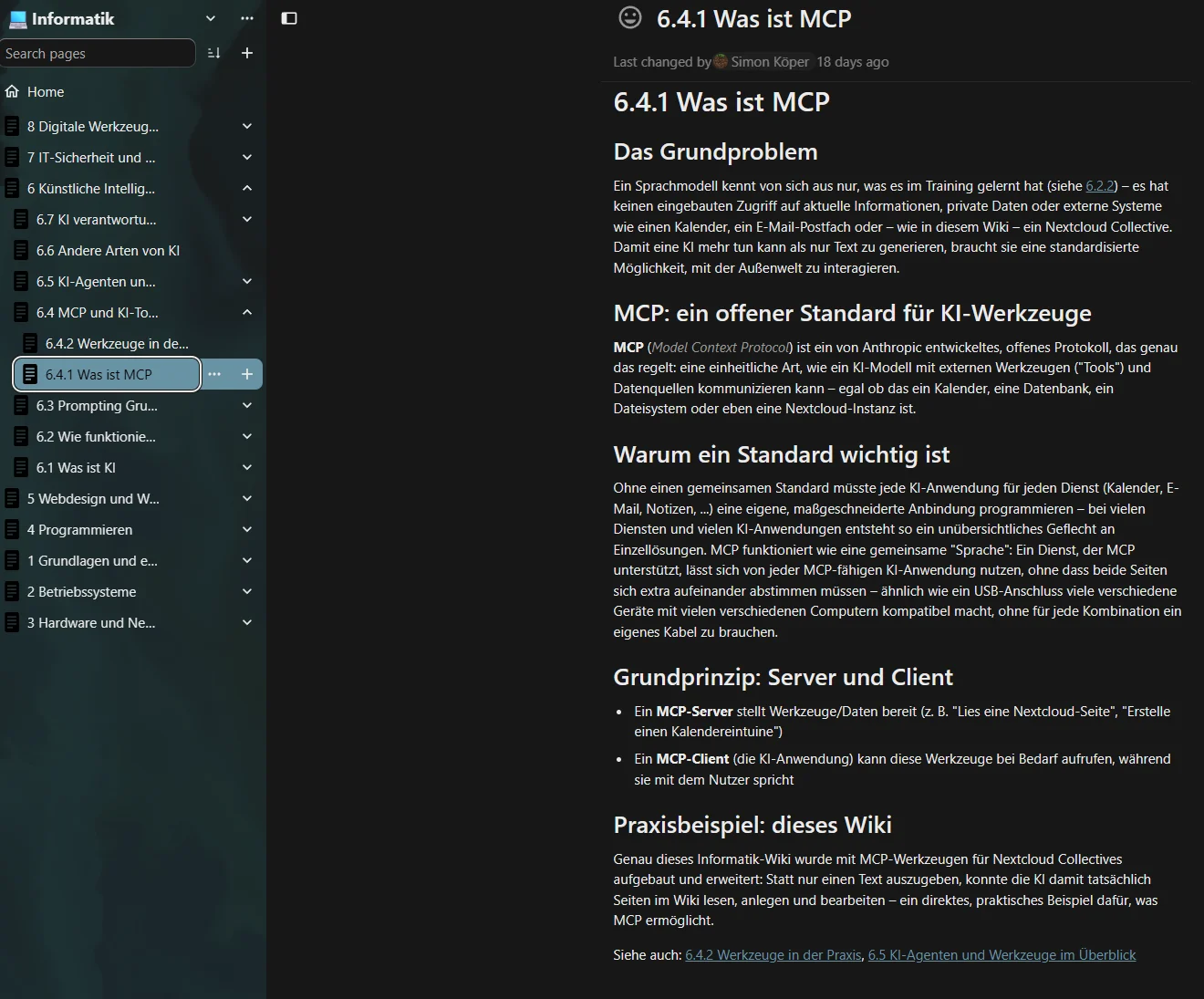 Nextcloud Collectives wiki for the subject Informatik