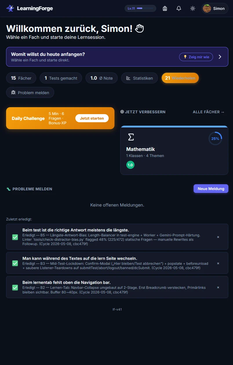 LearningForge dashboard